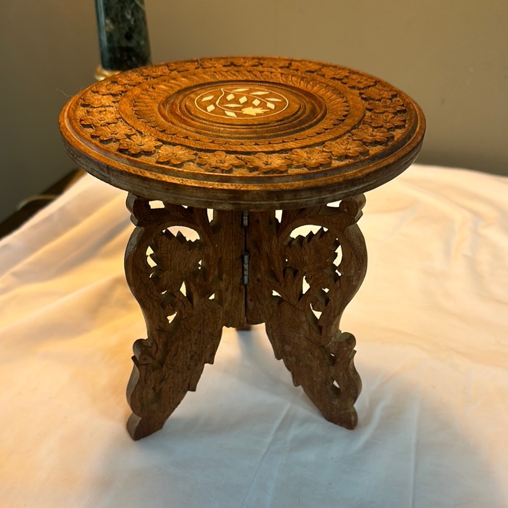 Mini hand Carved Wooden Accent Table